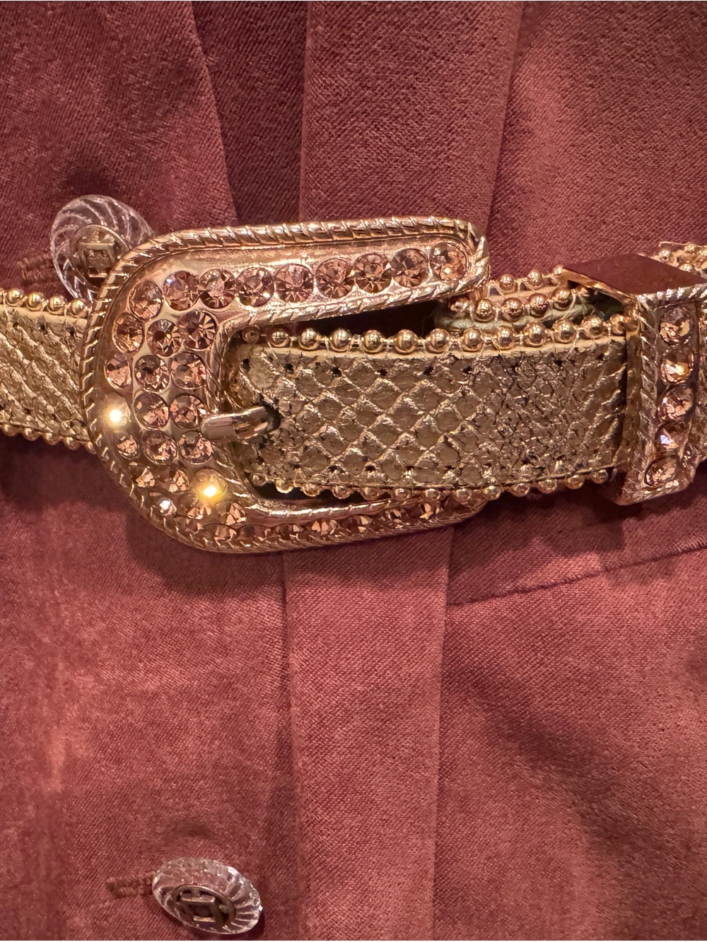Vintage Cache Gold Metallic Reptile Leather Rhinestone Western Belt Size 30